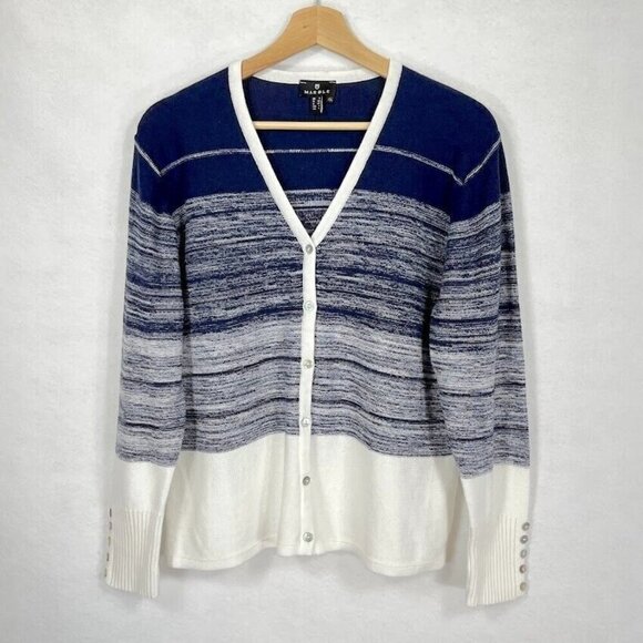 Marble V-Neck Cardigan Soft Preppy Academia Coastal Grandma Chic Boho L - Picture 1 of 7